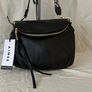 Aimee Kestenberg Black Crossbody Bag with Floral Strap